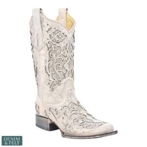 Corral A3397 White Glittered Inlay Crystals Wedding Cowboy Western Boots 6.5 M